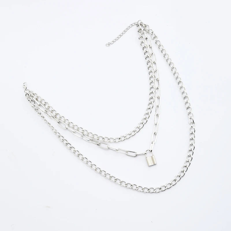 Layered Chain Necklace Cool Lock Goth Accessories Grunge Style Fairy Core Choker 2000s Aesthetic Y2k  Jewelry