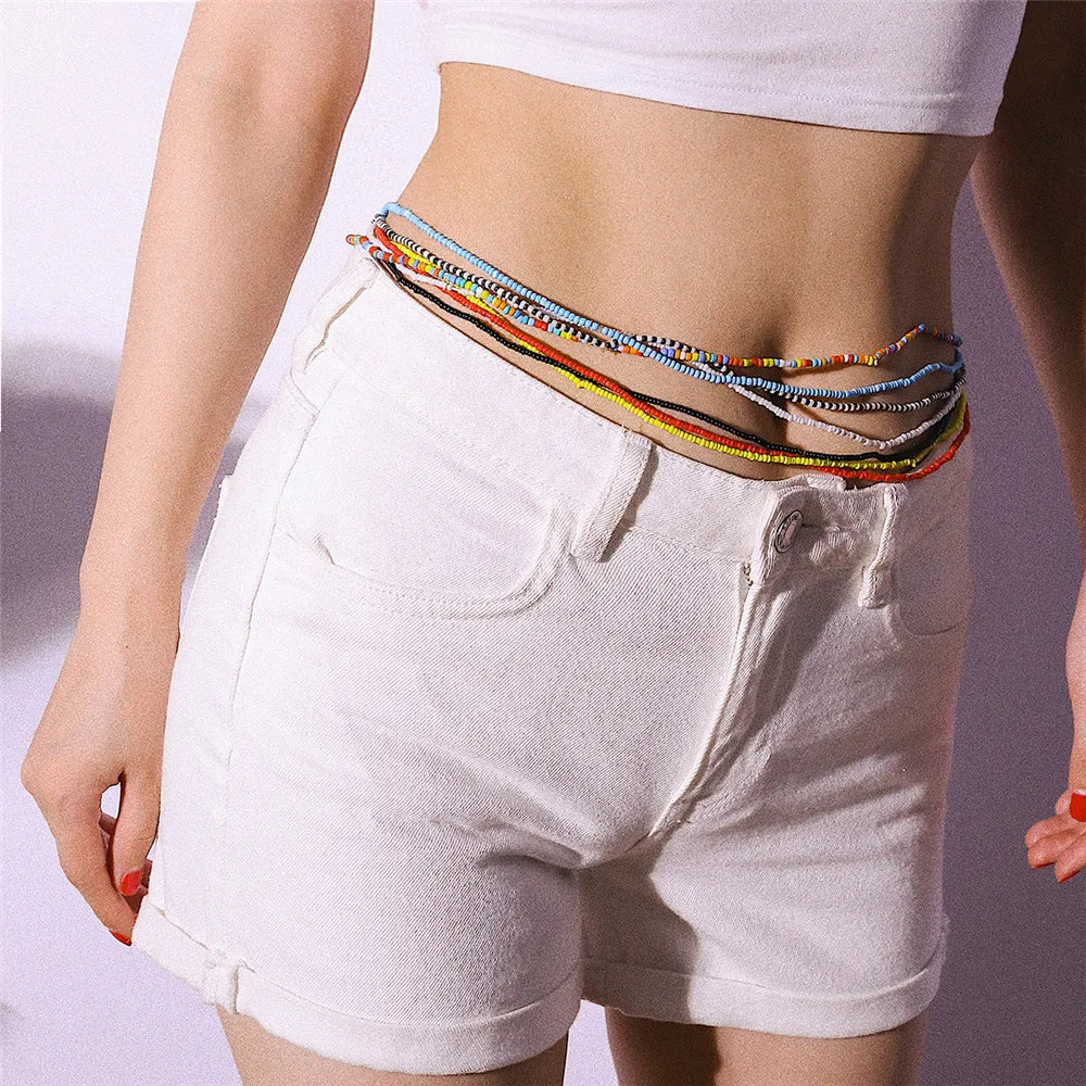 Bohemia Colorful Beaded Elasticity Waist Belly Chain for Women Girl 2023 Fashion Summer Beach Waistband Bikini Beads Jewelry