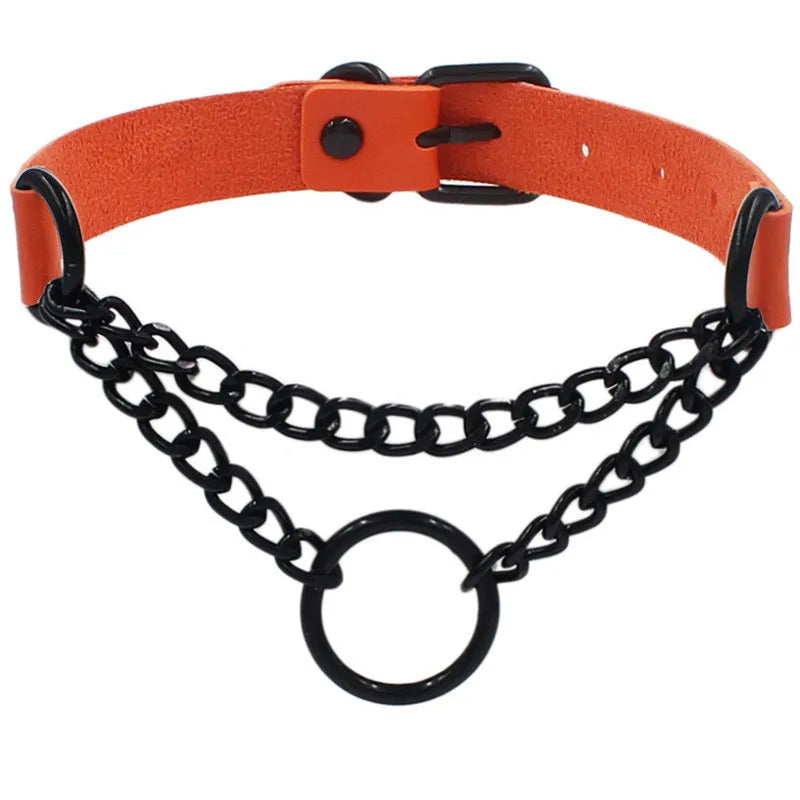 Round Layered Necklace Black Chain Necklaces for Women Men Pu Leather Gothic Punk Statement Choker Necklace Cosplay Jewelry