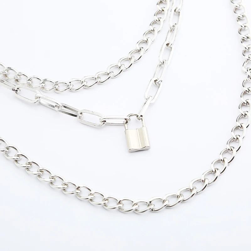 Layered Chain Necklace Cool Lock Goth Accessories Grunge Style Fairy Core Choker 2000s Aesthetic Y2k  Jewelry