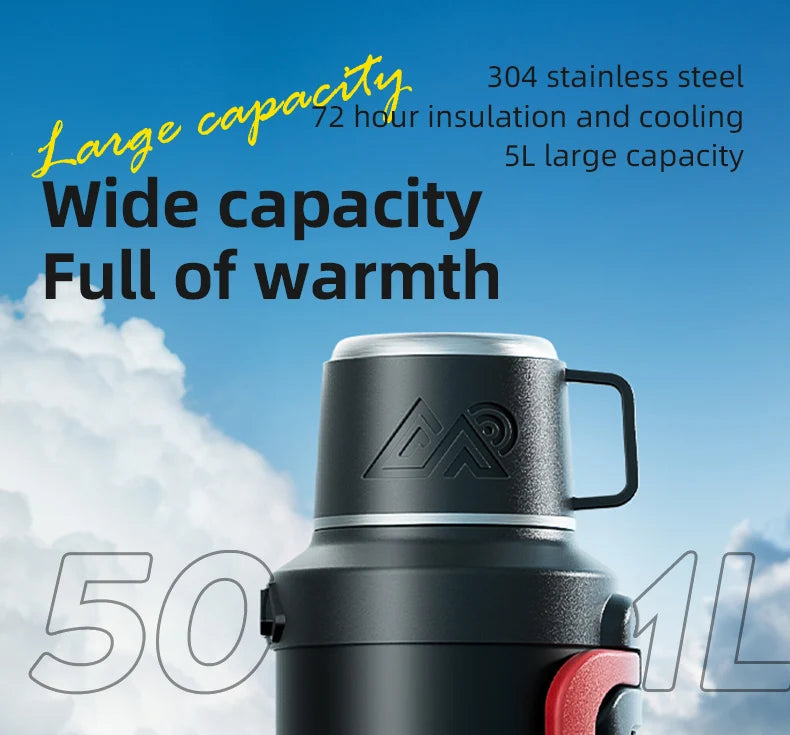 Stainless Steel Insulated Water Bottle with Handle Outdoor Portable Large Capacity Thermos Bottle,Keep Hot and Cold for 72H