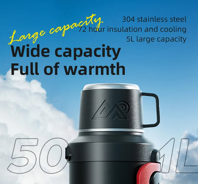 Stainless Steel Insulated Water Bottle with Handle Outdoor Portable Large Capacity Thermos Bottle,Keep Hot and Cold for 72H