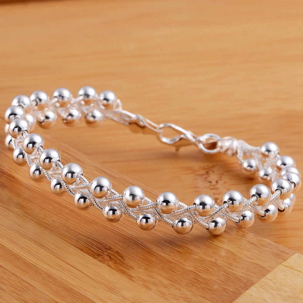 Charm 925 Sterling Silver Bracelets for Women Fine Braided beads Chain Fashion Wedding Party Christmas Gift High Quality Jewelry