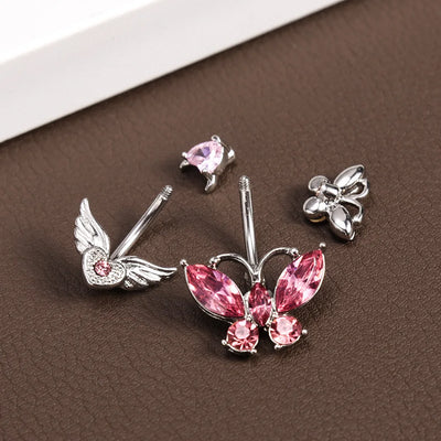 Steel Belly Button Rings Pink Crystal Piercing Navel Heart Style Navel Piercing Earring Belly Piercing Sexy Body Jewelry Ombligo