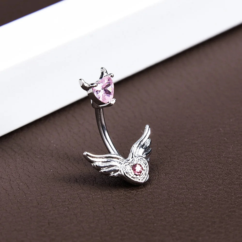 Steel Belly Button Rings Pink Crystal Piercing Navel Heart Style Navel Piercing Earring Belly Piercing Sexy Body Jewelry Ombligo