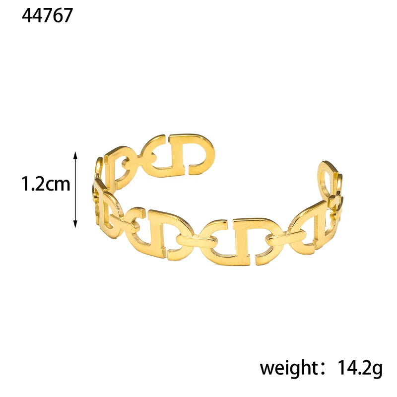 Titanium - Steel Gold - Plated C - Shaped Bangle For Women.