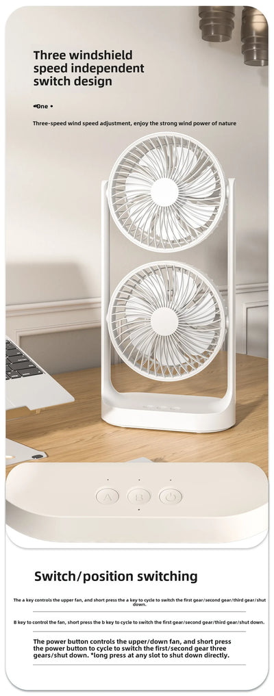2025 new dual head desktop fan, high wind power air circulation fan, office dormitory double-layer fan