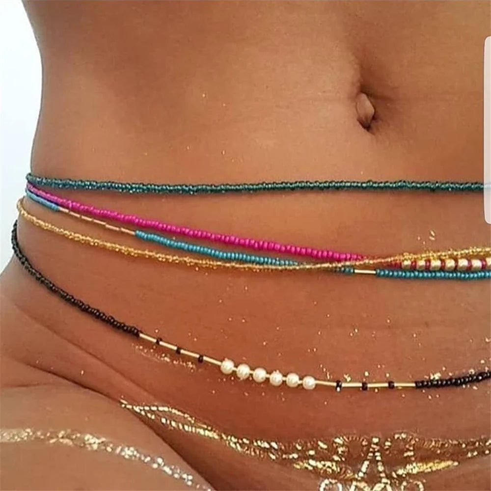 Bohemia Colorful Beaded Elasticity Waist Belly Chain for Women Girl 2023 Fashion Summer Beach Waistband Bikini Beads Jewelry