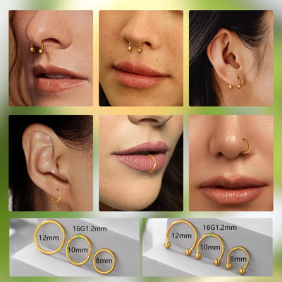 1/6/12PCS Nose Septum Rings 16G Surgical Steel Nose Piercing Jewelry 8mm 10mm 12mm Horseshoe Lip Earring Eyebrow Hoop Gold