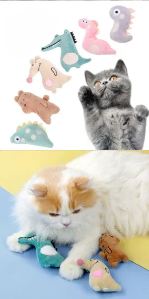 Pet Teeth Grinding and Anti Bite Toy Cartoon Plush Animal Cute Doll Self Fun and Soothing Pet Cat Toy Suitable for Home Play