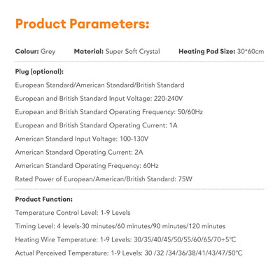 Electric Heating Blanket Thermal Pads Warmer 9 Levels Heated Mat Soft&Safe Winter Body Back Leg Warmer Pads Home Use  60*30cm