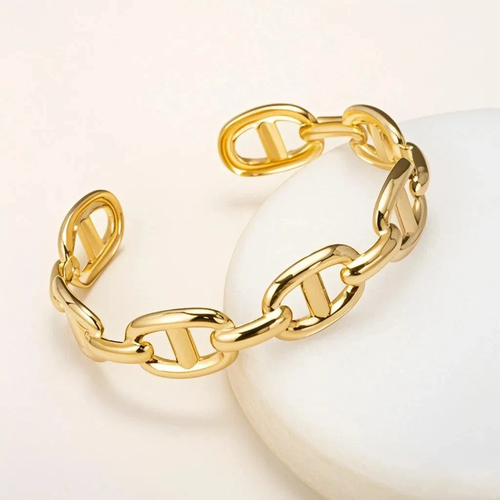 Titanium - Steel Gold - Plated C - Shaped Bangle For Women.