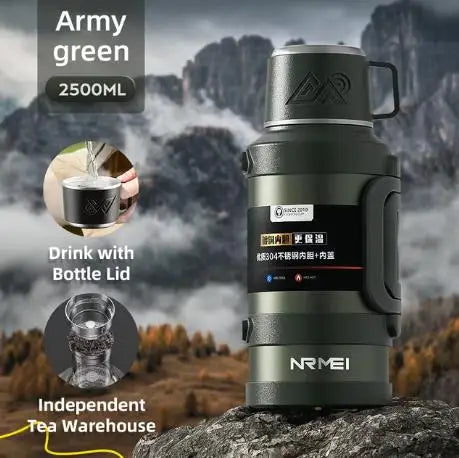 Stainless Steel Insulated Water Bottle with Handle Outdoor Portable Large Capacity Thermos Bottle,Keep Hot and Cold for 72H