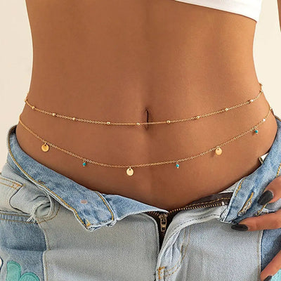 Summer New Boho Minimalist Multilayer Waist Beads For Women Fashion Geometric Sequins Sexy Body Belly Chain Jewelry Accessory