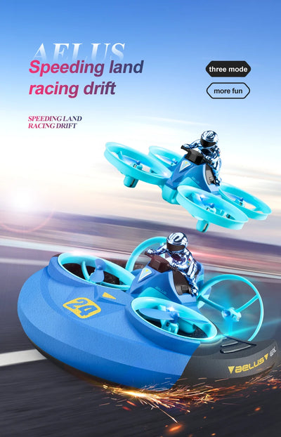 RC Mini Drone Altitude Hold Headless Mode 3 in 1 Sea Land Air Flight 2.4G 6-Axis Quadcopter Boat RC Helicopter For Kid