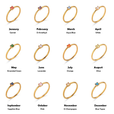 E.B.belle 12 Months Constellation CZ Birthstone Rings For Woman Gold Plated Stainless Steel Zodiac Birthday Gift Ring Jewelry