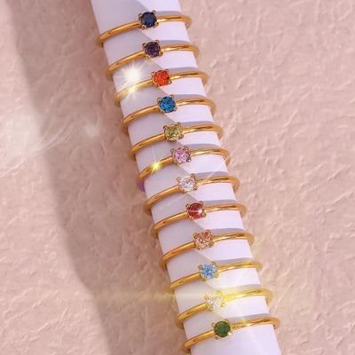 E.B.belle 12 Months Constellation CZ Birthstone Rings For Woman Gold Plated Stainless Steel Zodiac Birthday Gift Ring Jewelry