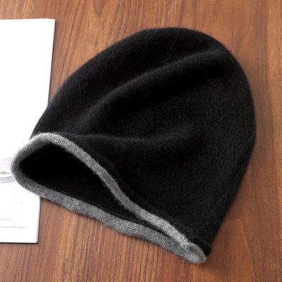 Winter Hat Regardless Of Gender 100% Merino Wool Knitted 2024 New Women's Soft Warm Bean Hat Fashion Outdoor Curly-brimmed Hat