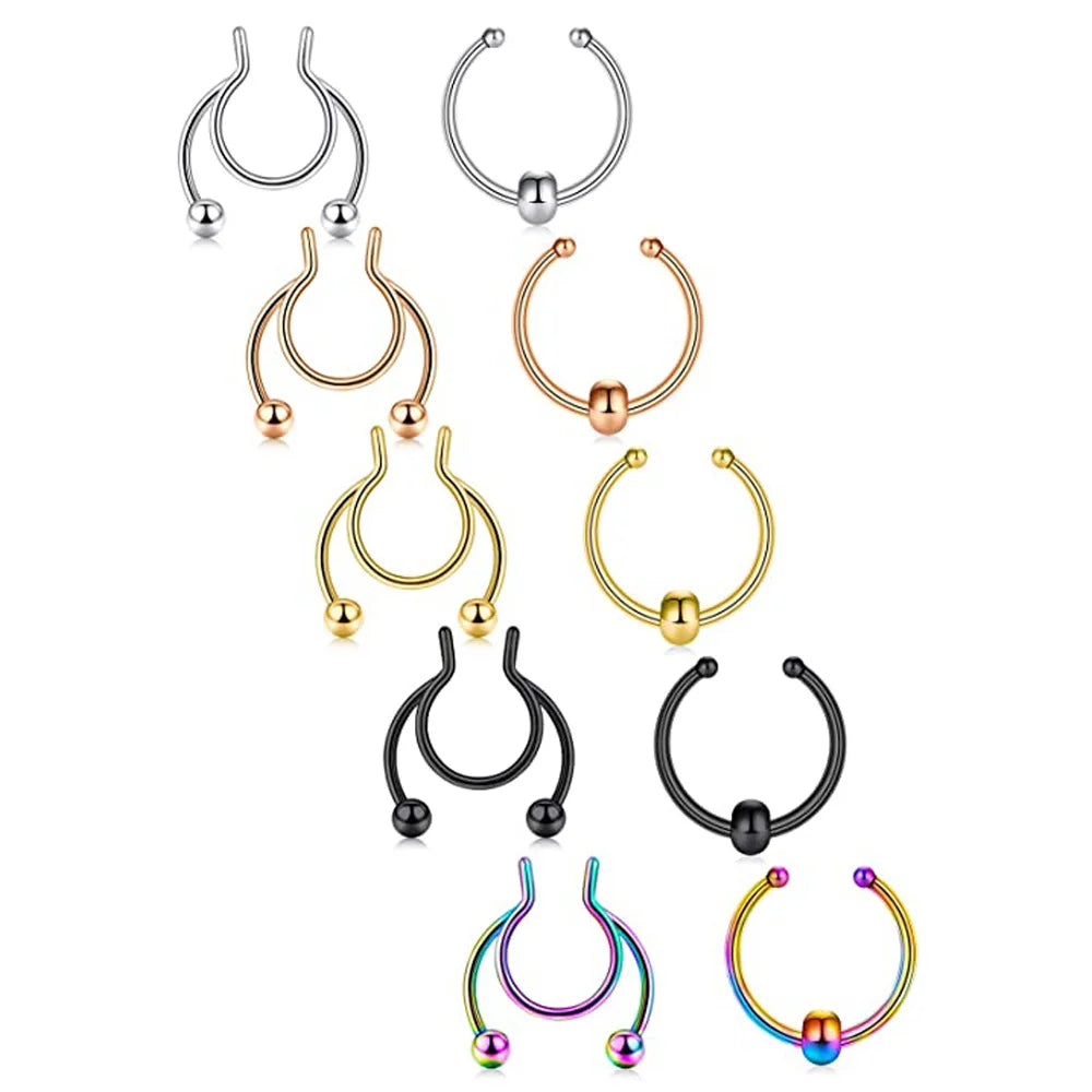 Fake Nose Septum Rings Faux Fake False Imitate Nose Rings Clip Horseshoe Hoop Ring Stainless Steel Body Non Piercing Jewelry