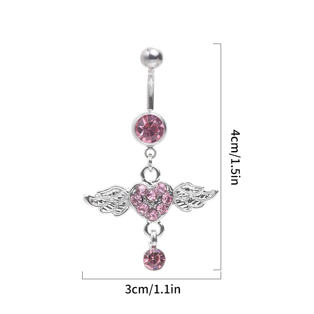 Steel Belly Button Rings Pink Crystal Piercing Navel Heart Style Navel Piercing Earring Belly Piercing Sexy Body Jewelry Ombligo