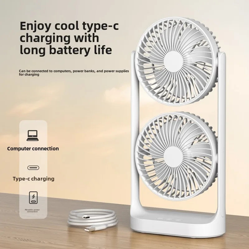 2025 new dual head desktop fan, high wind power air circulation fan, office dormitory double-layer fan
