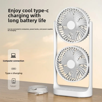 2025 new dual head desktop fan, high wind power air circulation fan, office dormitory double-layer fan