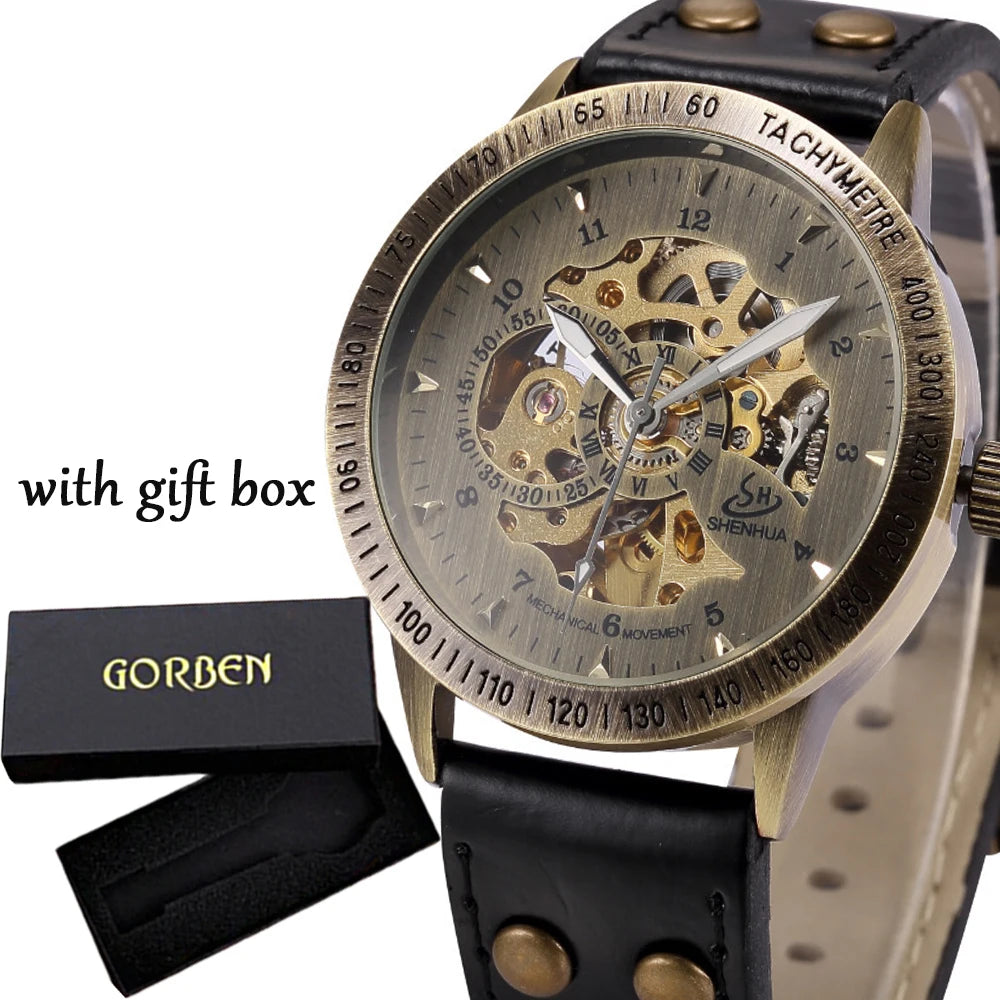 Waterproof, Automatic, Mechanical Wrist Watch for Men with Genuine Leather