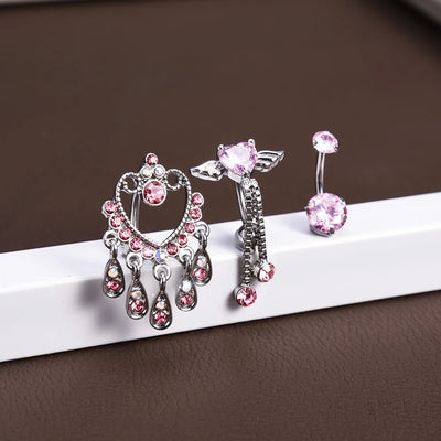 Steel Belly Button Rings Pink Crystal Piercing Navel Heart Style Navel Piercing Earring Belly Piercing Sexy Body Jewelry Ombligo