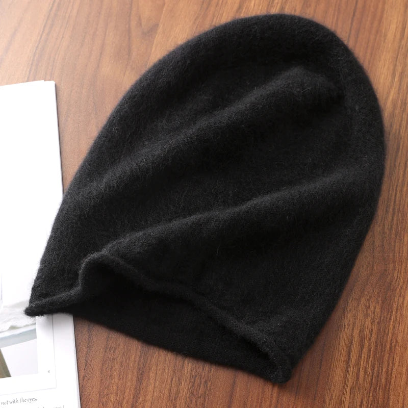 Winter Hat Regardless Of Gender 100% Merino Wool Knitted 2024 New Women's Soft Warm Bean Hat Fashion Outdoor Curly-brimmed Hat