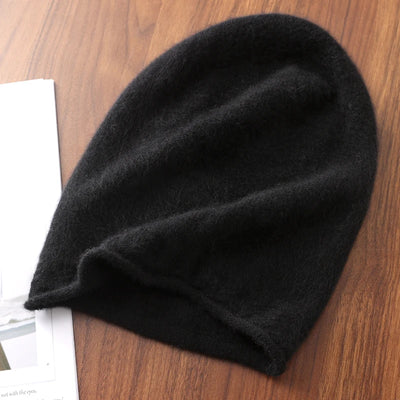 Winter Hat Regardless Of Gender 100% Merino Wool Knitted 2024 New Women's Soft Warm Bean Hat Fashion Outdoor Curly-brimmed Hat