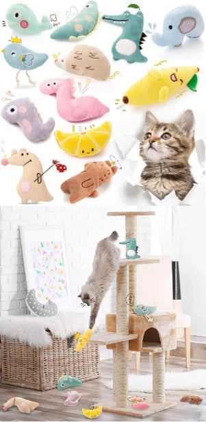 Pet Teeth Grinding and Anti Bite Toy Cartoon Plush Animal Cute Doll Self Fun and Soothing Pet Cat Toy Suitable for Home Play