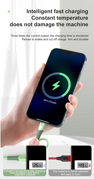 USB Cable for iPhone 14 13 12 11 Pro Max XS XR 6s 7 8 Plus iPad 3A Fast Charging Cable USB to ios Data Cable Quick Charger Wire