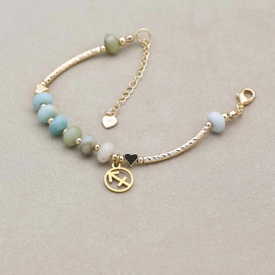 12 Zodiac Constellation Natural Stone Amazonite Beads Charm Strand Bracelet for Women Gold Plated Fashion Jewelry Gifts