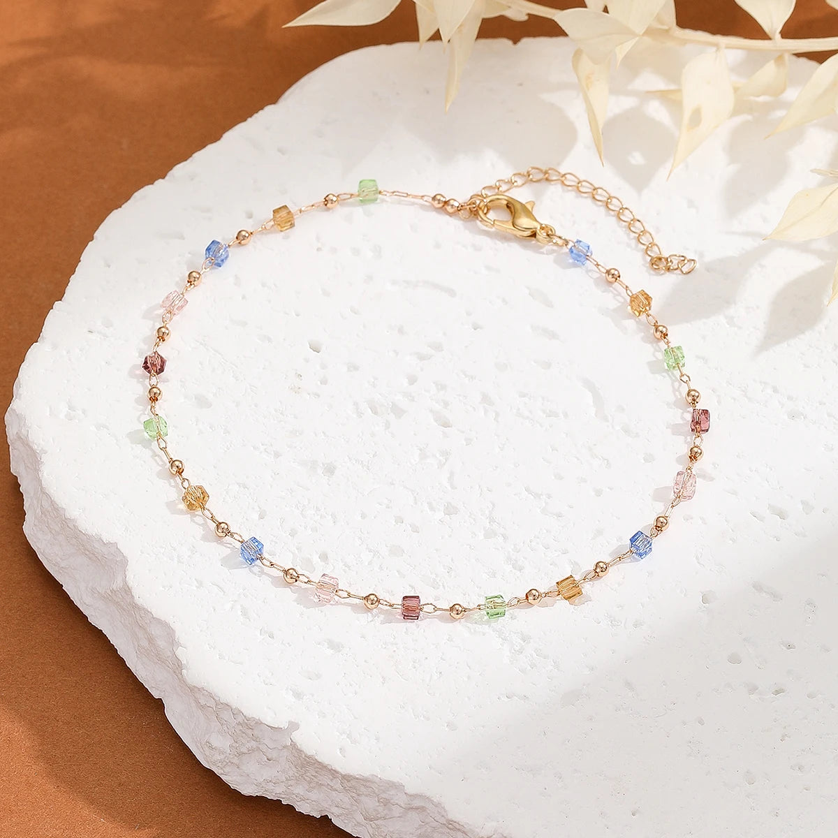 Kinitial Exquisite and fashionable laser plated ankle chains with eighteen colorful ankle chains for her anniversary gift
