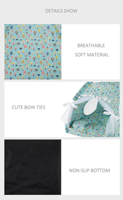 Pet Dog Tent House Floral Print Enclosed Cat Tent Bed Indoor Folding Portable Comfortable Kitten Bed Kennel For Small Pets