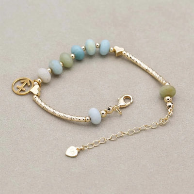 12 Zodiac Constellation Natural Stone Amazonite Beads Charm Strand Bracelet for Women Gold Plated Fashion Jewelry Gifts