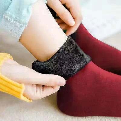 Winter Warm Solid Women Socks Thicken Thermal Socks Wool Cashmere Black Skin Seamless Snow Sock Velvet Unisex Socks