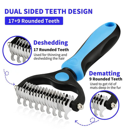 Pet Deshedding Brush Double Sided Pet Grooming Tool for Shedding and Dematting - Stainless Steel Dog Comb with Effective Results