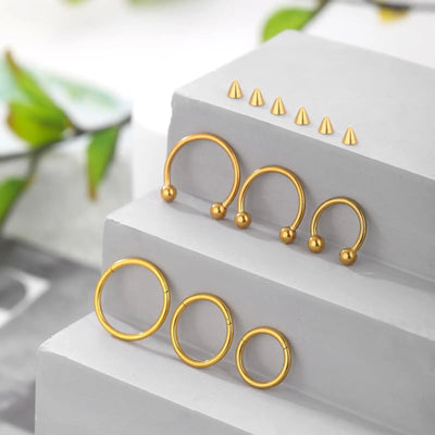 1/6/12PCS Nose Septum Rings 16G Surgical Steel Nose Piercing Jewelry 8mm 10mm 12mm Horseshoe Lip Earring Eyebrow Hoop Gold