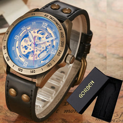 Waterproof, Automatic, Mechanical Wrist Watch for Men with Genuine Leather