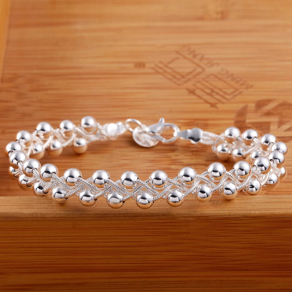 Charm 925 Sterling Silver Bracelets for Women Fine Braided beads Chain Fashion Wedding Party Christmas Gift High Quality Jewelry