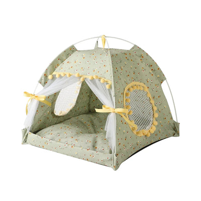 Pet Dog Tent House Floral Print Enclosed Cat Tent Bed Indoor Folding Portable Comfortable Kitten Bed Kennel For Small Pets