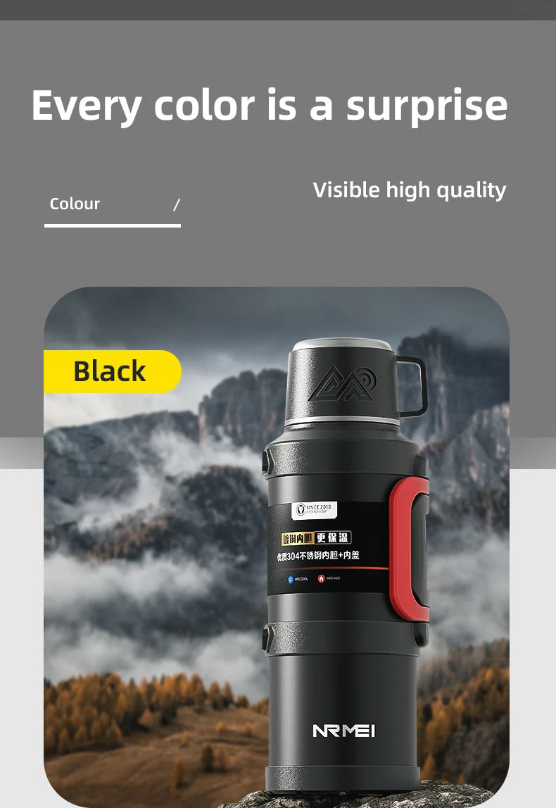 Stainless Steel Insulated Water Bottle with Handle Outdoor Portable Large Capacity Thermos Bottle,Keep Hot and Cold for 72H