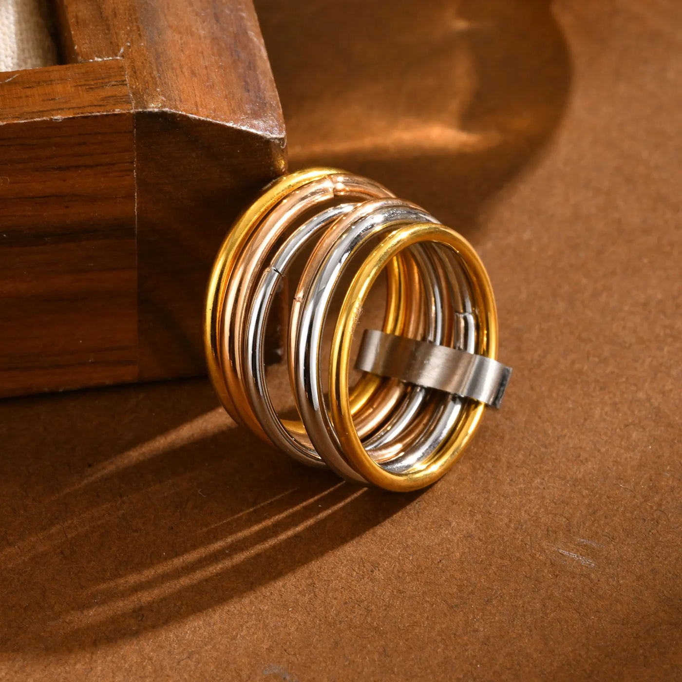 Chic 6Pcs Interlocked Stacking Rings for Women Girls Gift Jewelry, 10MM Stainless Steel Plain Statement Band anillo femenino