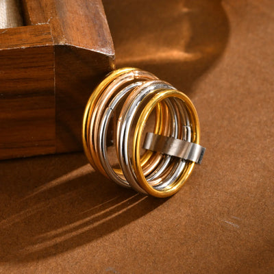 Chic 6Pcs Interlocked Stacking Rings for Women Girls Gift Jewelry, 10MM Stainless Steel Plain Statement Band anillo femenino