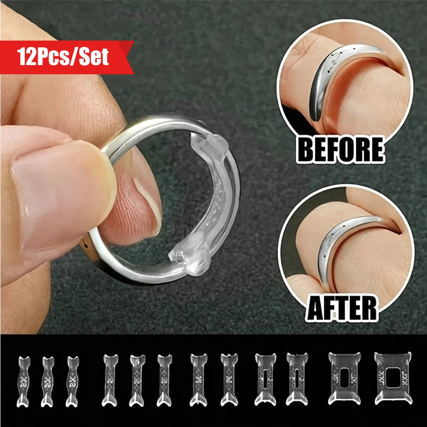 12 Rings/ Set, Adjustable Pad, Ring Size Adjuster, Fixed Loose Ring Size, Ring Reduction Pad, Essential for Wedding Rings
