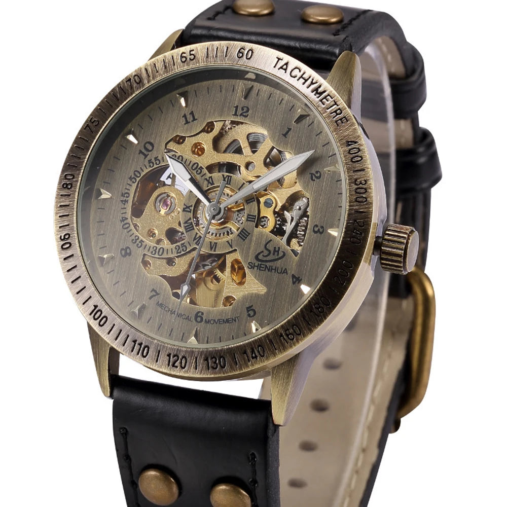 Waterproof, Automatic, Mechanical Wrist Watch for Men with Genuine Leather