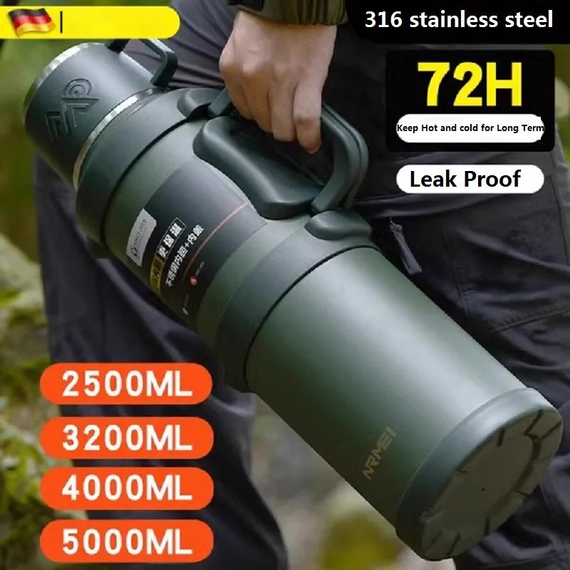 Stainless Steel Insulated Water Bottle with Handle Outdoor Portable Large Capacity Thermos Bottle,Keep Hot and Cold for 72H