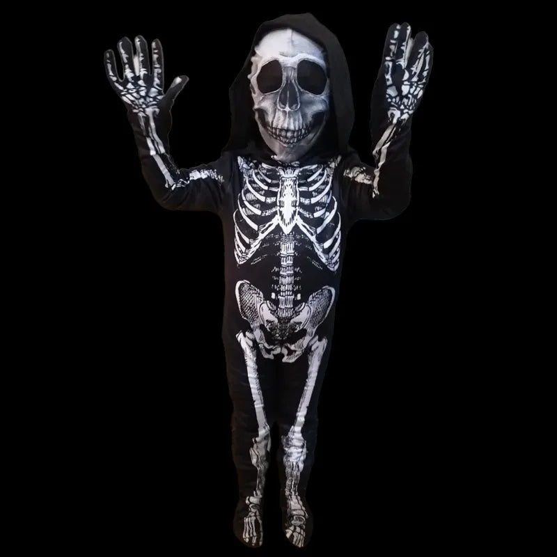 Halloween Skull Costume Children's Terror Dress Up Hooded Game Cosplay Holiday Gift Costume