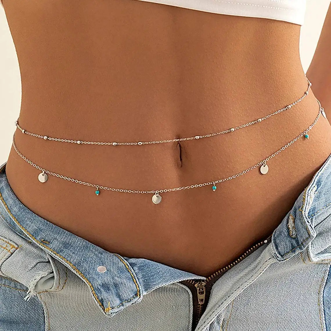 Summer New Boho Minimalist Multilayer Waist Beads For Women Fashion Geometric Sequins Sexy Body Belly Chain Jewelry Accessory